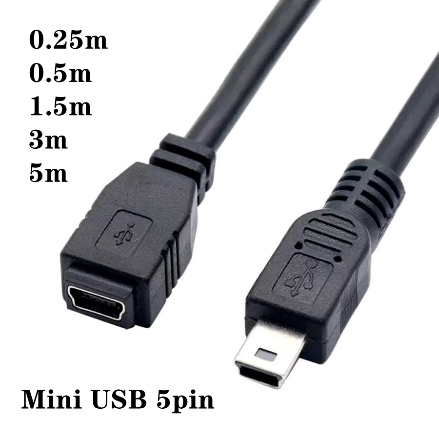 USB 2.0 Mini USB-verlengsnoer Man-vrouw t-poort, Mini 5-pins openbare overdracht Master-gegevensoplaadkabel