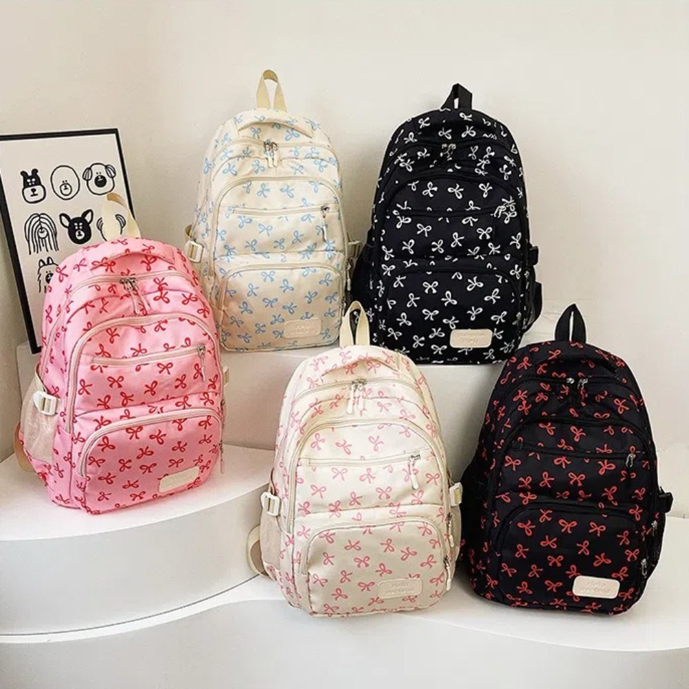 3 stuks/set rugzakken met grote capaciteit, strikprint, nylon schooltas, verstelbare schouderbanden, studentenrugzak