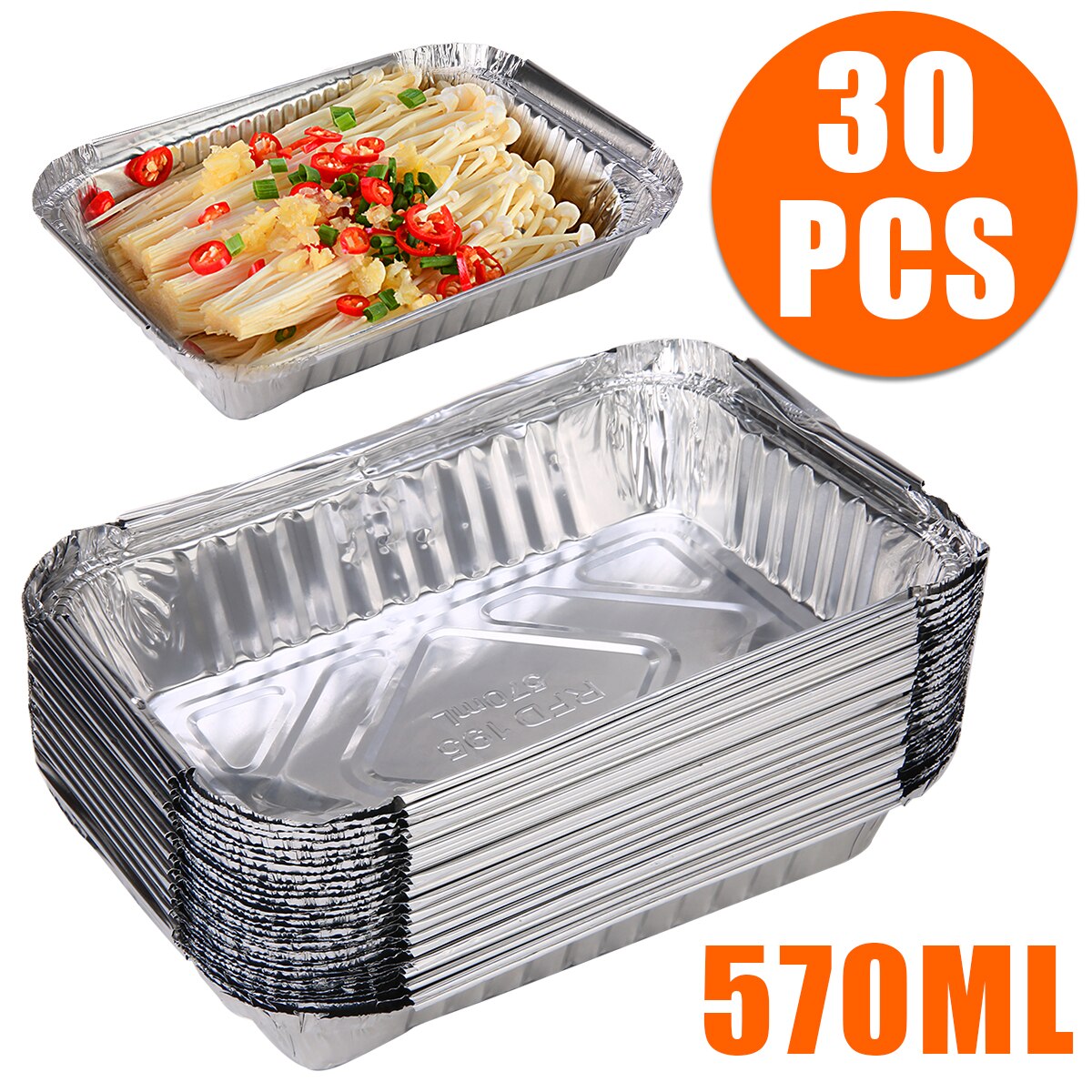 Sartenes de papel de aluminio para barbacoa, bandeja de captura reciclable para parrilla, vajilla al aire libre, 19,5x14,4x4cm, 30 Uds.