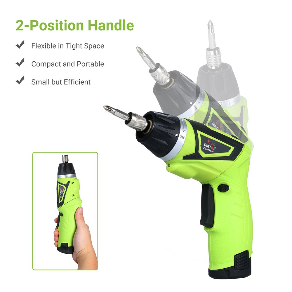 6.0N.m Cordless Electric Screwdriver 2PCS Rechargeable 1500mAh Li-ion 7 Torque Setting 2 Position Handle with 6 Accessories