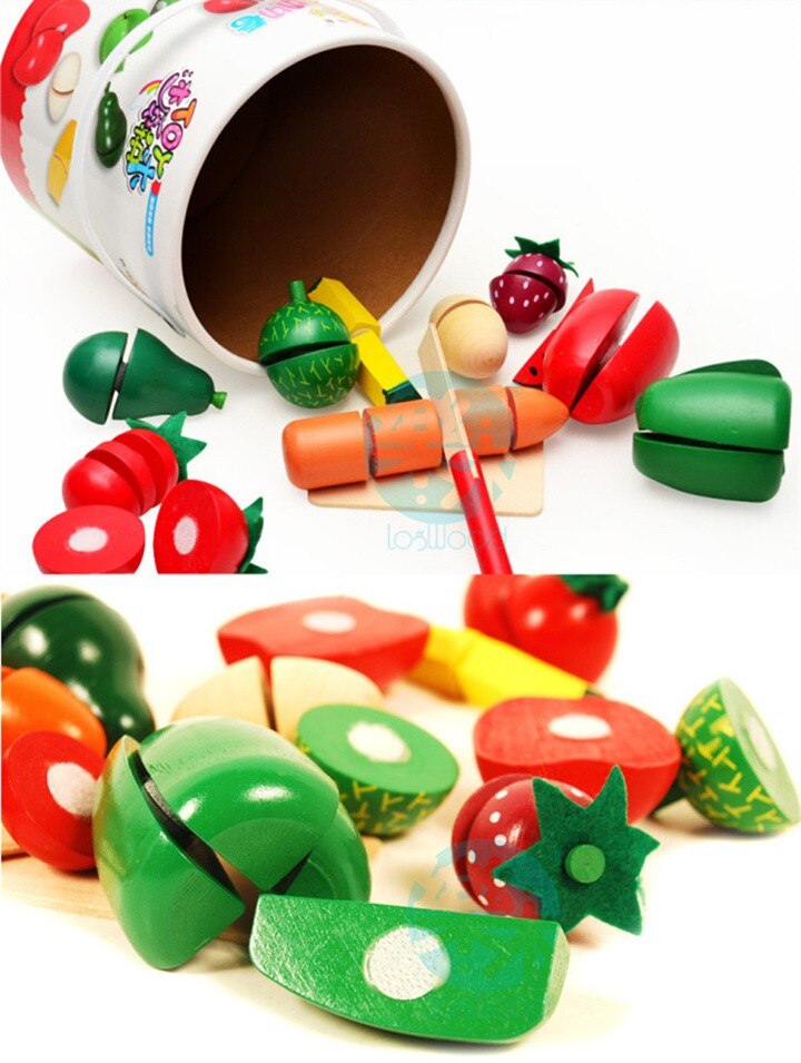 [Funny] Cut Fruits and vegetables food game the wooden barrel Fancy early Educational toys simulation kitchen play toy baby