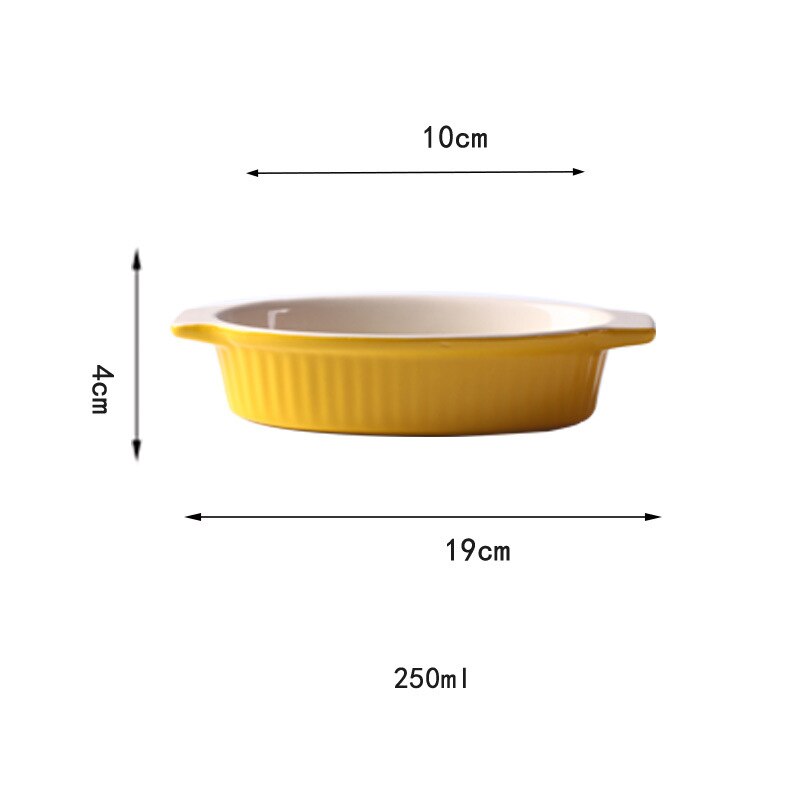 Novelty Ceramic Baking Bowl with Handle Salad Tray Barbecue Cheese Baked Rice Pie Baking Pans Round Rectangular Bakewares: Oval yellow