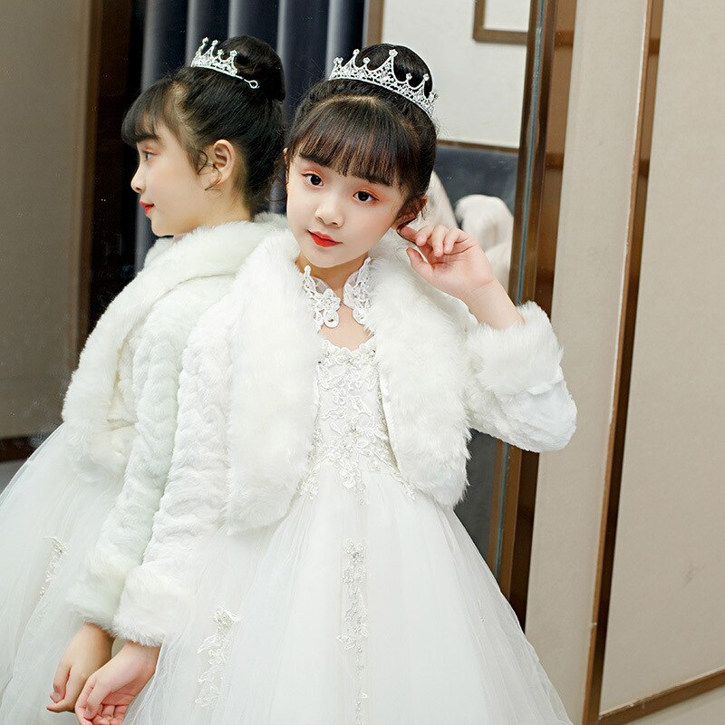 Bolero de piel sintética para niños, abrigo de invierno con flores para niñas, para ocasiones especiales, chal de boda para niños, capa de princesa personalizada