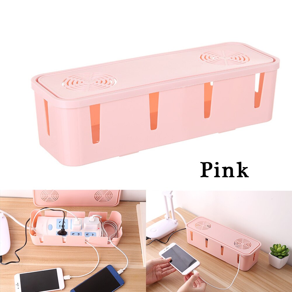 Stopcontact opbergdoos kabel verlengsnoer organizer desktop stroom gadget bak mobiele oplader elektrische plastic houder: Roze