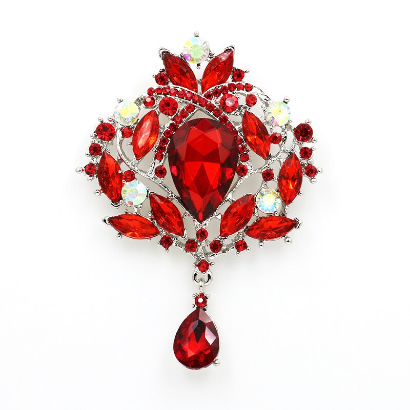 Weimanjingdian mærke store krystal dråbe broche pins til kvinder eller bryllup i sølvfarve eller guldfarver: Rød