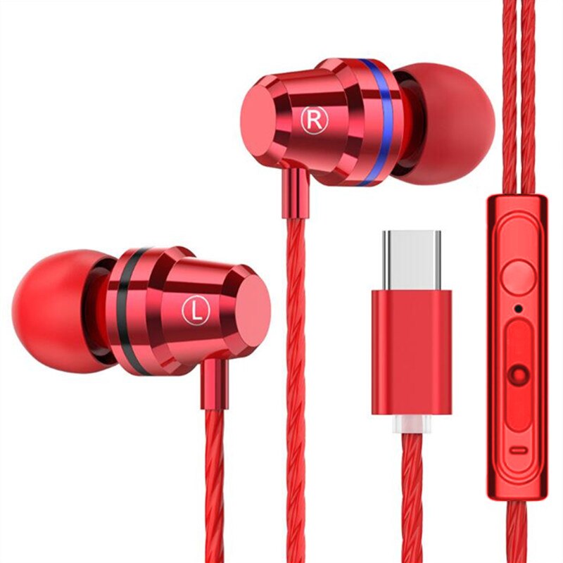 in-ohr Verdrahtete Kopfhörer Typ-c Musik Sport Ohrhörer für Samsung Xiaomi Mi 8 Huawei P20 P30 LeEco USB Typ c Metall Headset mit Mic: rot