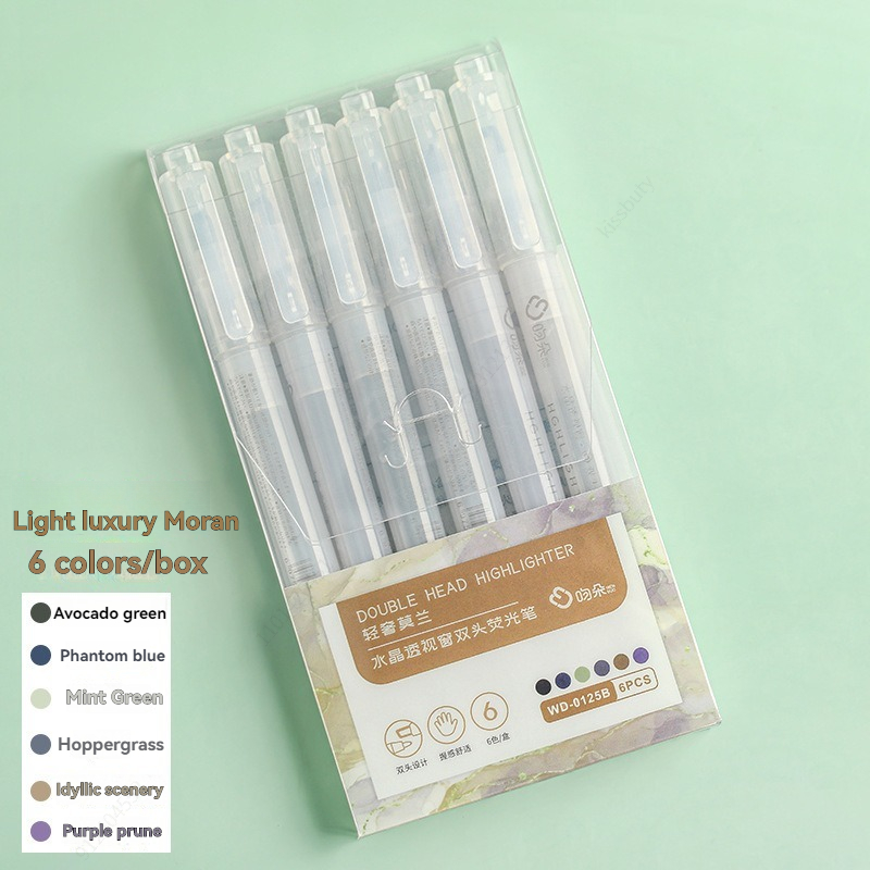 6 farver/sæt unik dobbeltspids overstregningstusch pastelfarve midtlinjemarkører markør skoleartikler: Gul