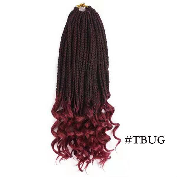 Girl Crochet Hair Box Braids Curly Ends 14 18 24 Inch Ombre Synthetic Hair for Braids 22 Strands Box Braiding Hair Extensions: TBUG / 14inches