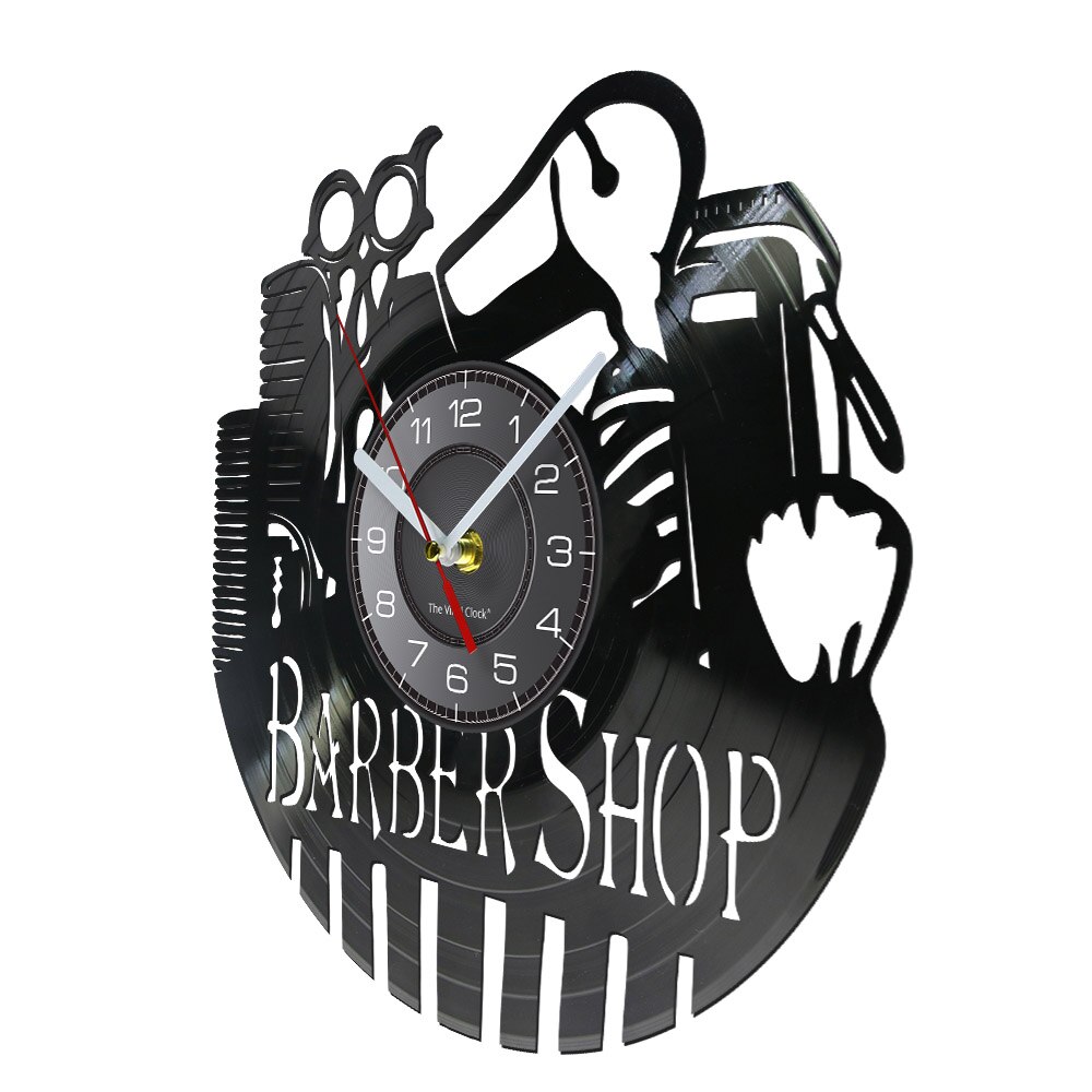 Barber Shop Wall Clock With LED Backlight Barber Tools Hair Cutting Gramophone Record Wall Watch For Barber &amp; Hairdresser