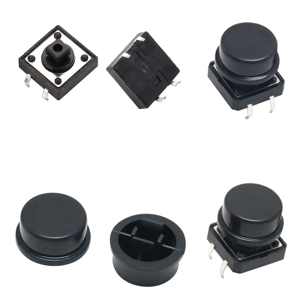 Tactile Push Button Switch Momentary 12*12*7.3MM Micro switch button with knob White Black Yellow Blue Red Kit 12x12x7.3mm: black