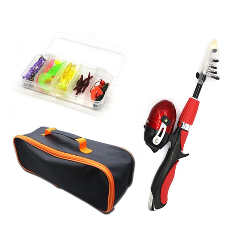 Kids Fishing Set Full Kits With Telescopic Fishing Rod And Spinning Reel Saltwater Freshwater Outdoor Fishing Tools: Red Set