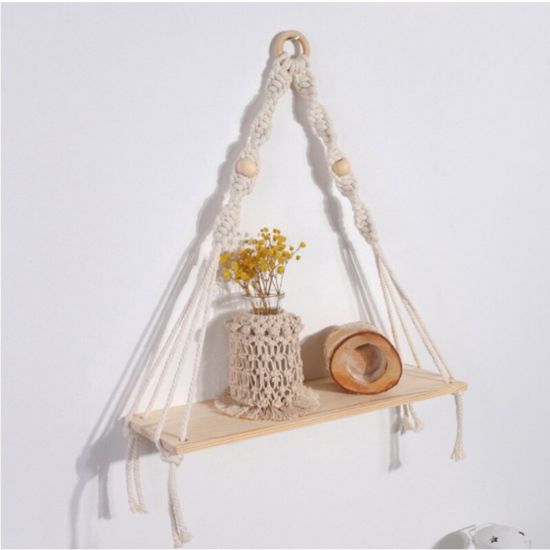 Bougeoir mural en bois en macramé, 1 pièce, décoration de maison Boho, tissage fait à la main, porte-bougie mural en bois, stockage flottant, SW: E