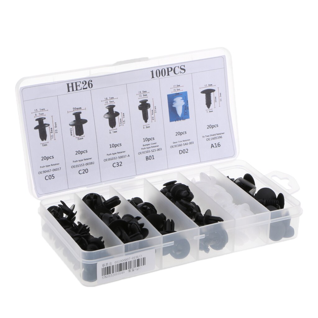 100x Car Push Retainer Pin Rivet Fasteners Kit Trim Panel Clip Moulding Assortments For GM Ford Chevy Toyota Honda Chrysler
