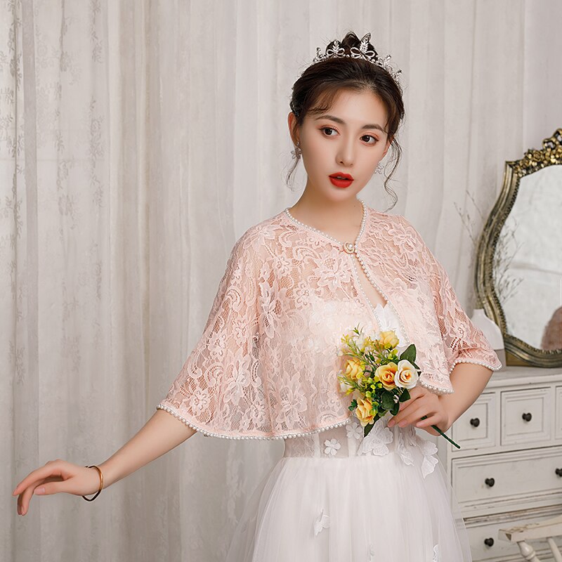 neue Weiß Champagner verrotten Sommer Braut Jacken Brautjungfer Etikette Spitze Schal Hochzeit Kleid Zubehör: Rosa