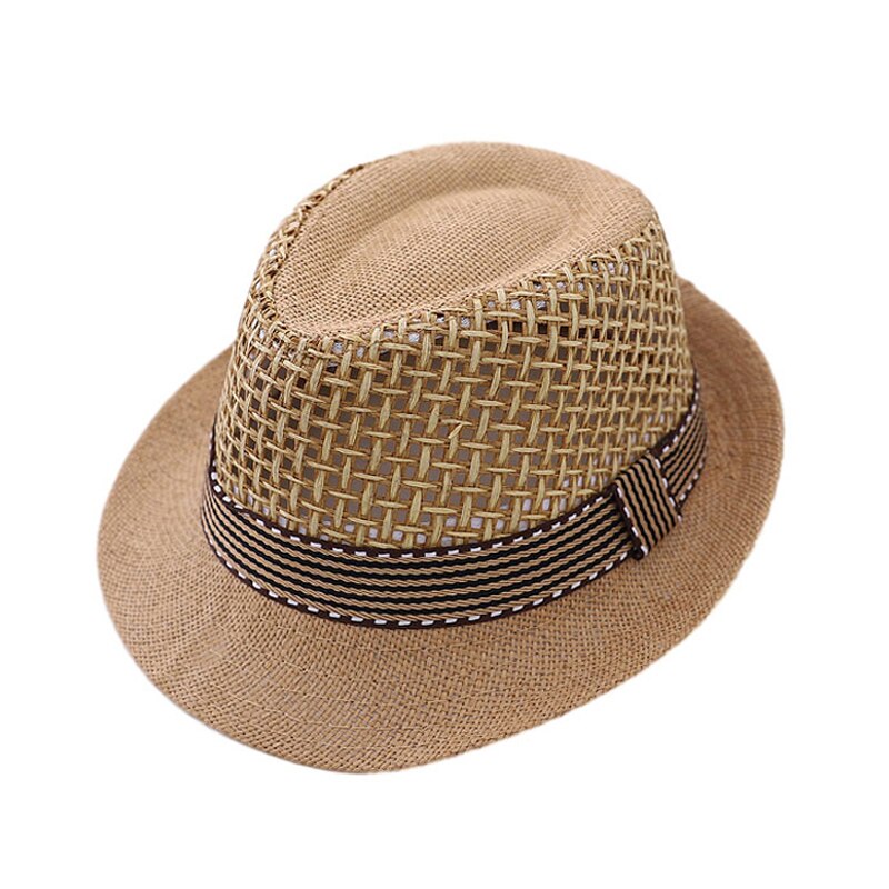 Baby Strohoed Lente Zomer Elegante Jazz Cap Zonneklep Strand Hoeden Kids Outdoor Caps Voor Jongens Meisjes 1-3 jaar Oude Kinderen Hoeden: Khaki Net / Adult (56-58cm)