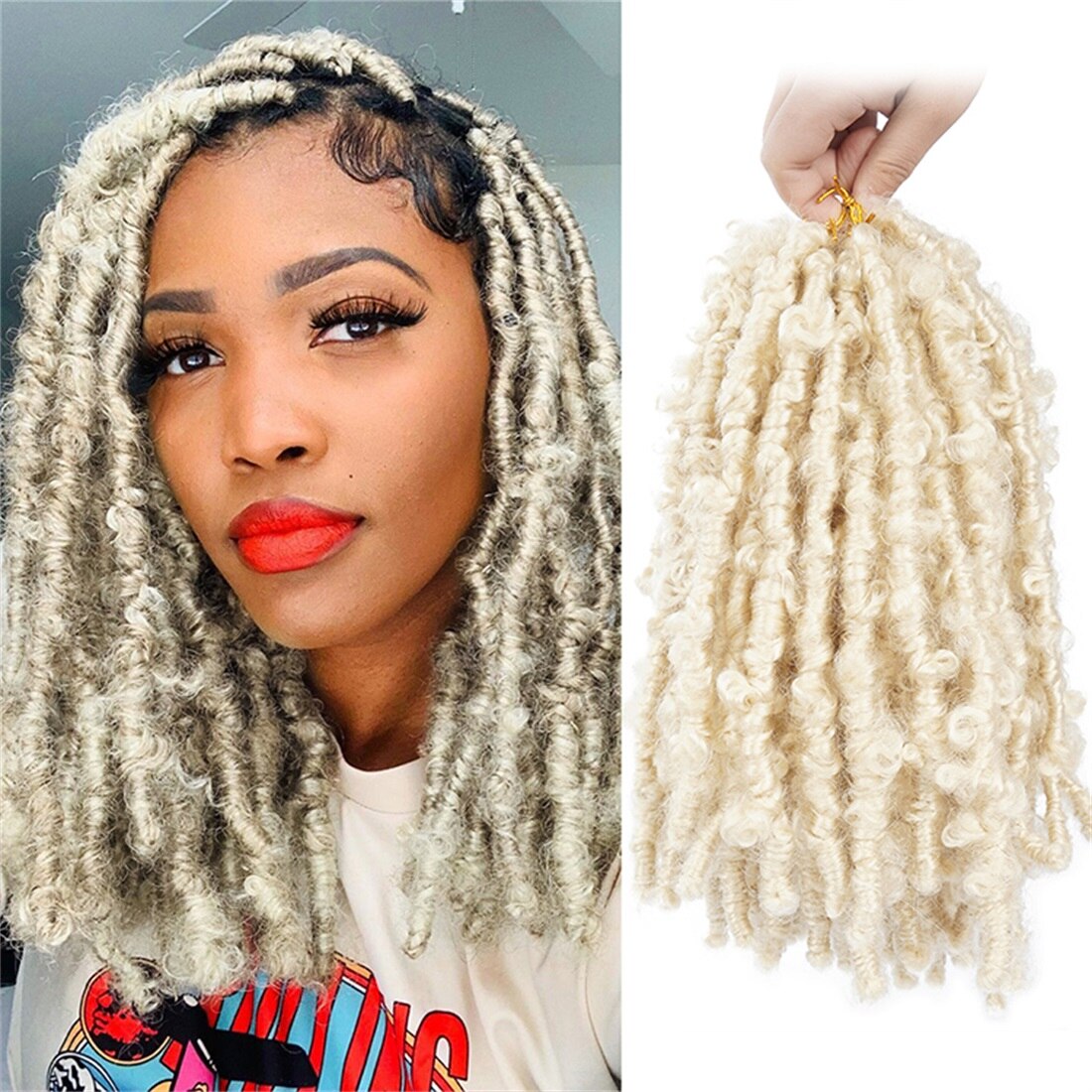 12 Inch 613 Blonde Synthetic Butterfly Faux Locs Crochet Braids Hair Extensions For Women 20 Strands Natural Black Braiding Hair