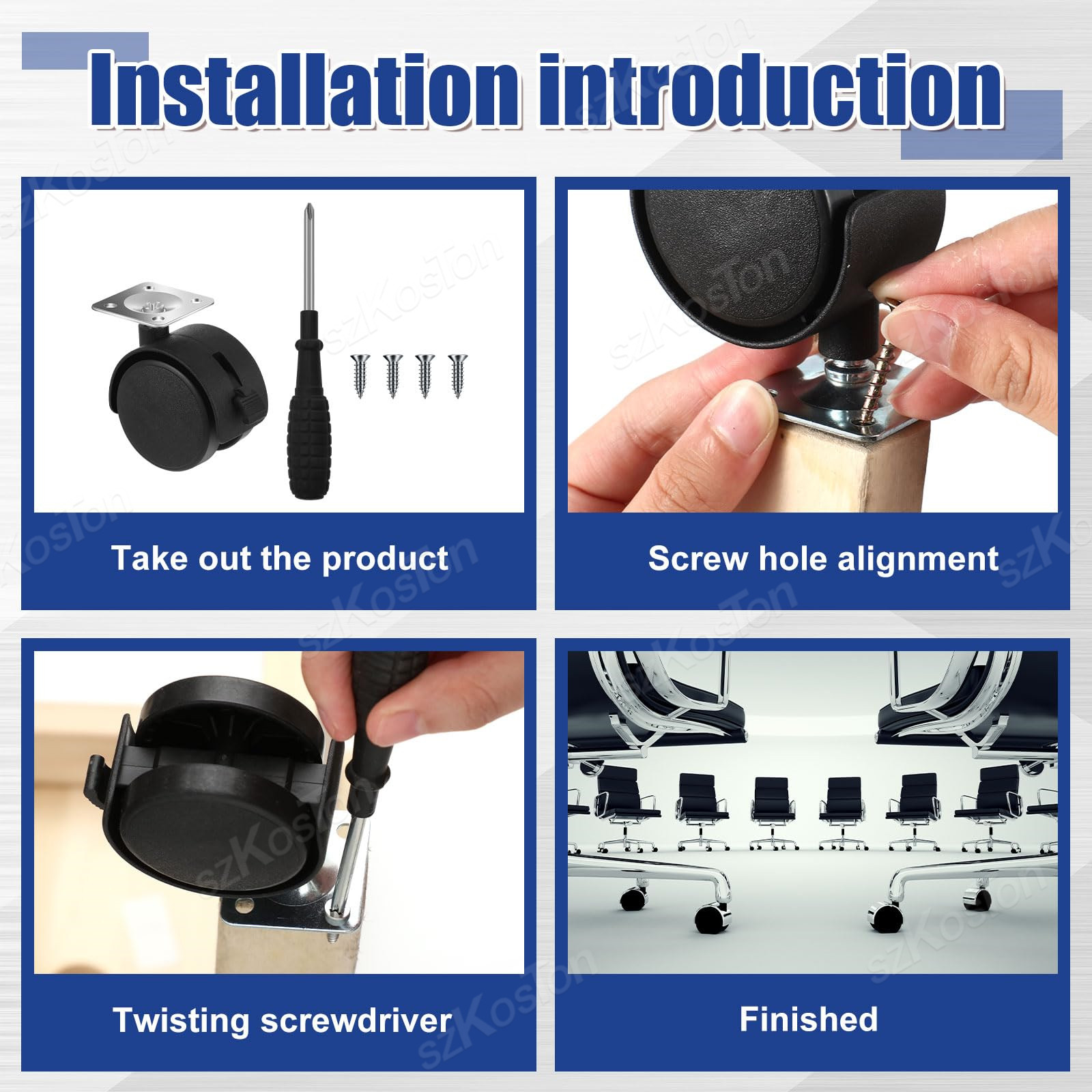 4Pcs Furniture Caster Wheel Table Plate with Brake 1.5/2inch Swivel Castor Wheel Replacement Trolley Cart DIY Shelf Roller Black