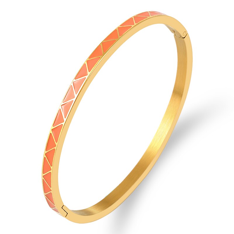 5 cores triângulo padrão bangles para mulheres aço inoxidável ouro fino pulseiras laranja azul cor esmalte jóias