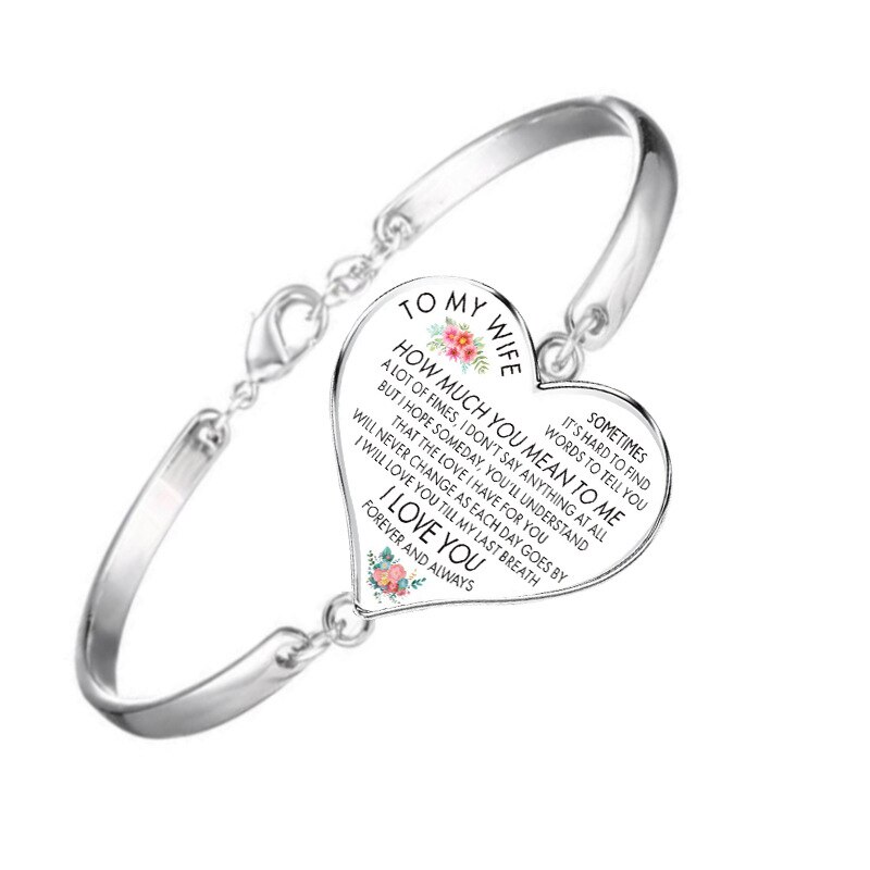 À ma fille femme petite-fille Bracelet amour coeur Bracelets porte-bonheur Bracelets pour femmes filles inspirant lettre bijoux: to Wife