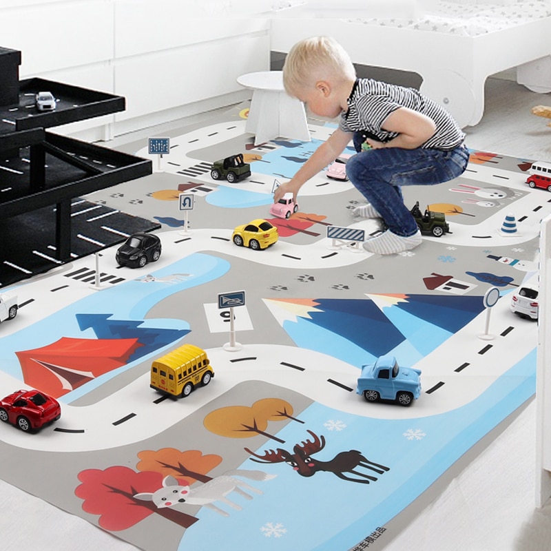 Nuovo 130X100 CM Nordic giocattolo neve tappeti per auto mappa giochi per bambini coperta di zona pad urban road map gioco pieghevole costruzione di parcheggio