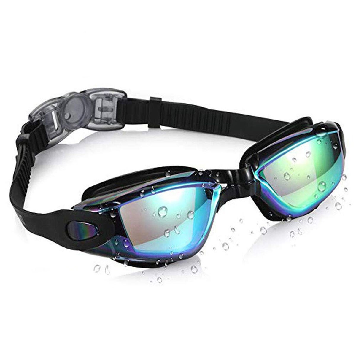 Swim Goggles Anti-fog UV Swim Caps Silicone Swimming Glasses Case Nose Earplug for Kids Men Women Diving Eyewear: black