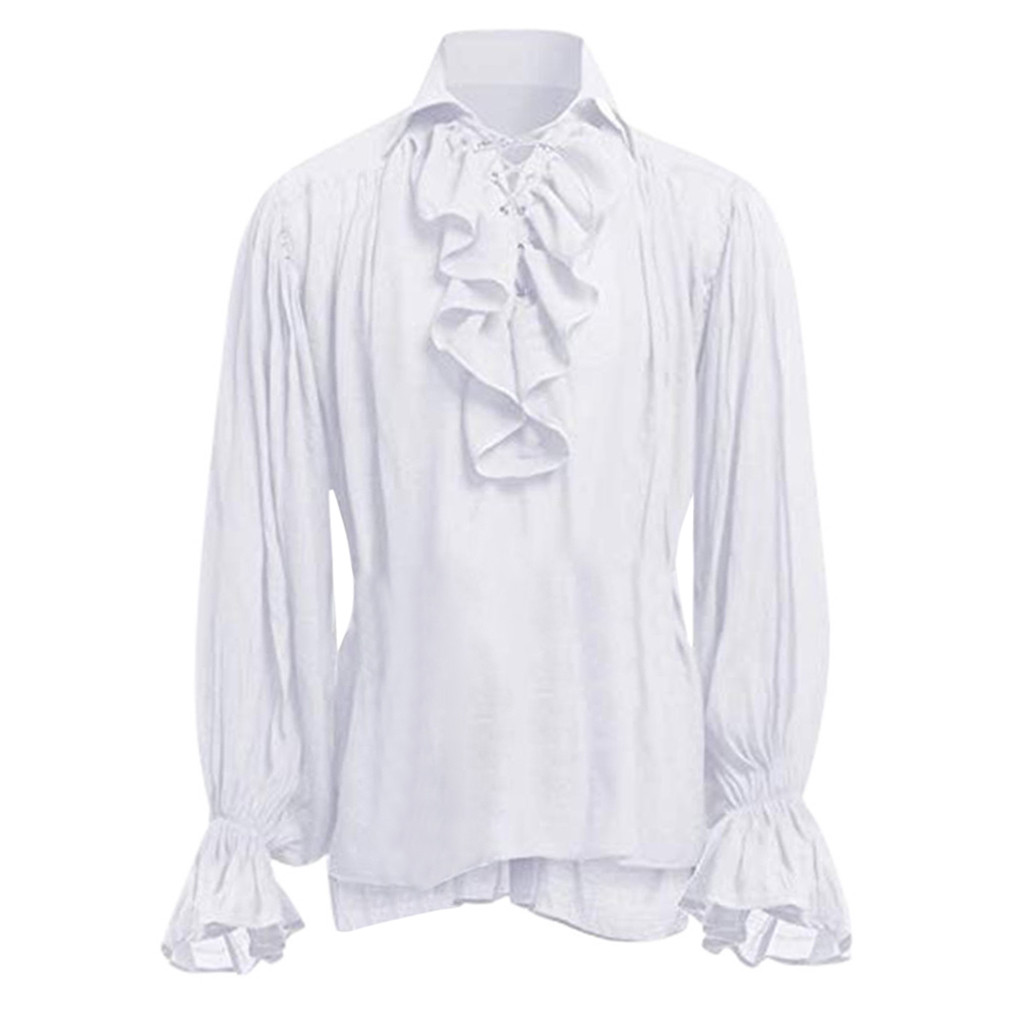 Disfraces medievales vikingos de Halloween, camisas informales de otoño, Cosplay Steampunk, camisa de manga larga con volantes, blusa gótica, Tops: S / Blanco