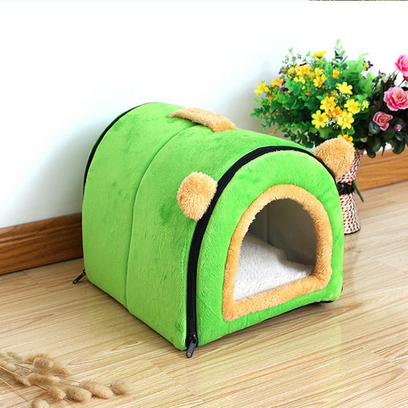 Confortable chat grotte belle Bow chiot hiver lit maison chenil polaire doux nid pour petit moyen chien maison pour chat: green / S