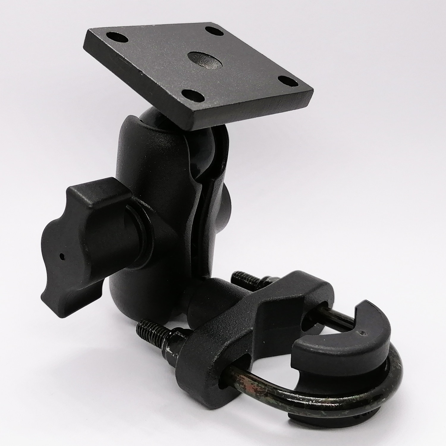 Heavy Duty Motorcycle Handlebar Rail GPS Mount Double Socket Arm with 1'' Rubber Ball Square Base Standard AMPS Hole Pattern