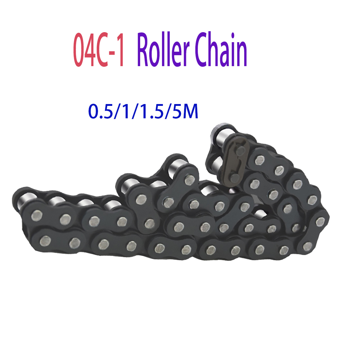 0.5-5m 04C-1 Roller Chain Link Distance 6.35mm Carbon Steel Link Head Industrial Transmission Single Row Chain Half/full Buckle