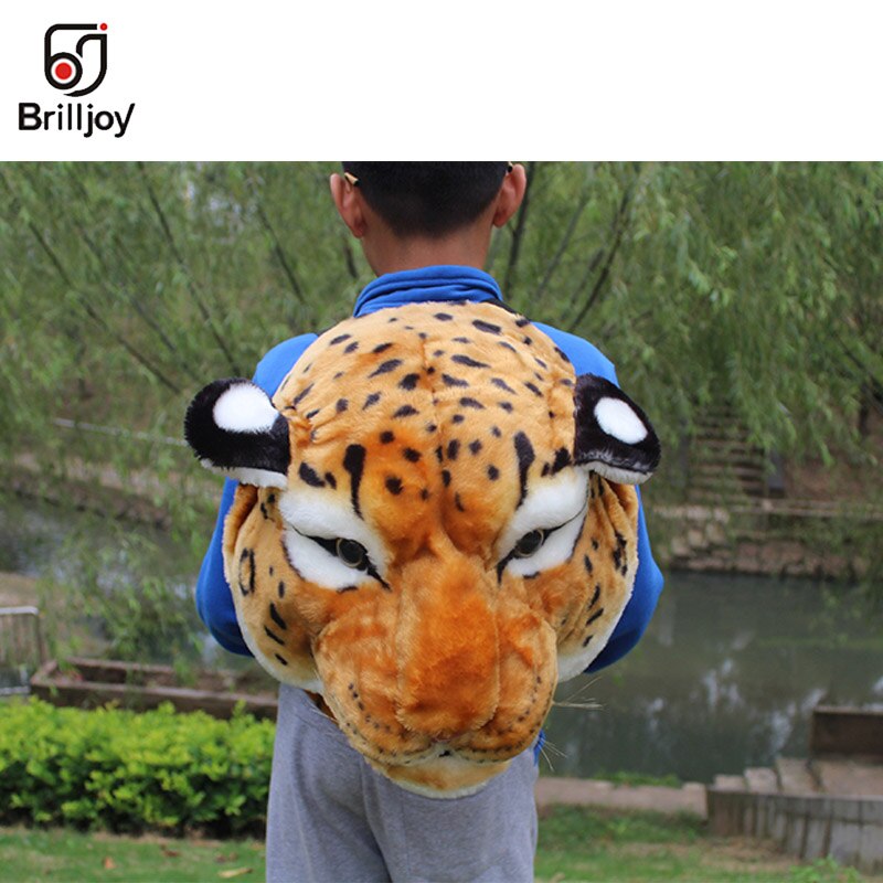 Brilljoy personlighet par djur ryggsäck plysch 3d tiger lejonhuvud ryggsäck panda ryggsäck unisex student rolig åkpåse 2019: Leopardhuvud