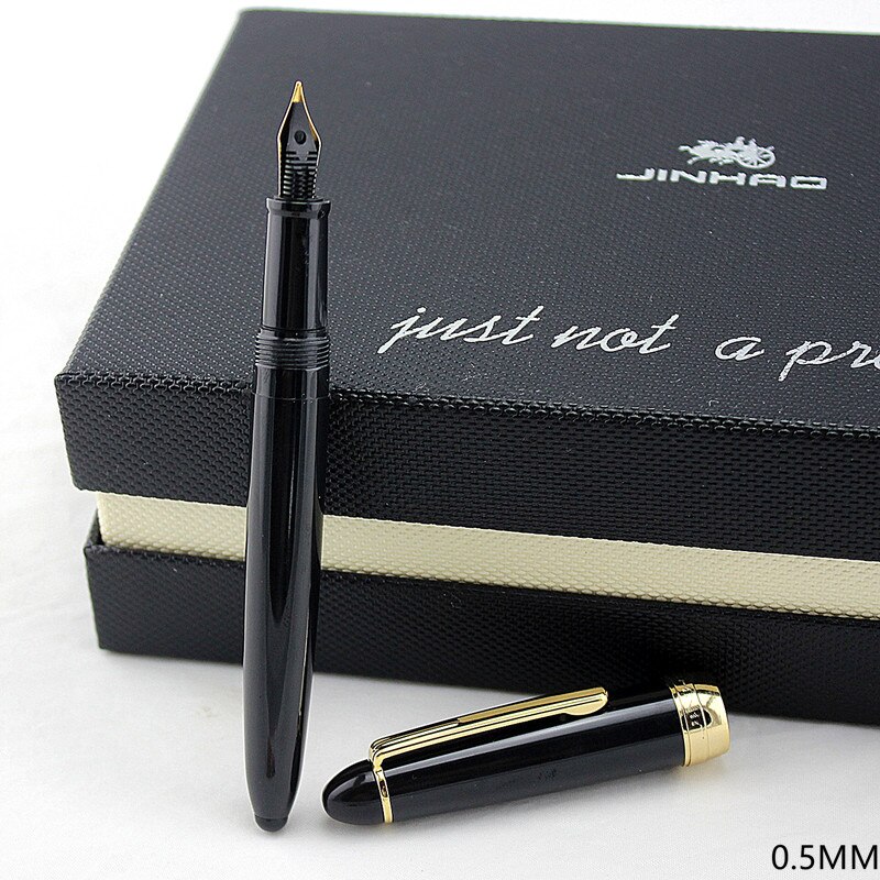 Jinhao Luxe Zwarte Vulpen Titanium Zwart 0.5mm Penpunt Mooie gouden clip Textuur Uitstekende Schrijven voor Kantoor