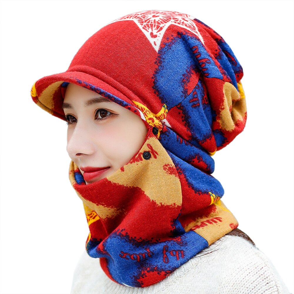 Vinter varm ansigtsmaske koldt vejr ansigtsdæksel hatte til kvinder vinter bib hat kvinder vinterhue med ansigtsovertræk: Farve -4