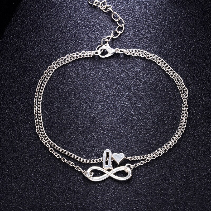 Heart Infinity Female Anklets Silver Color 26 Initial Letter Beach Foot Ankle Chain Bracelets for Women Jewelry: Q