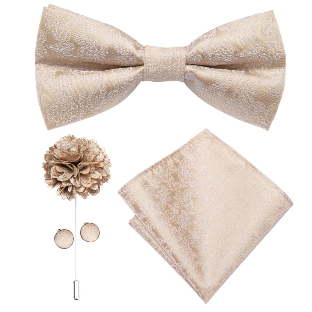 Høytstående silkesløyfe til menn, lommetørkle, mansjettknapper, brosjesett, jacquard, sommerfuglknute, sløyfe til menn, bryllup, forlovere: Lysegrå