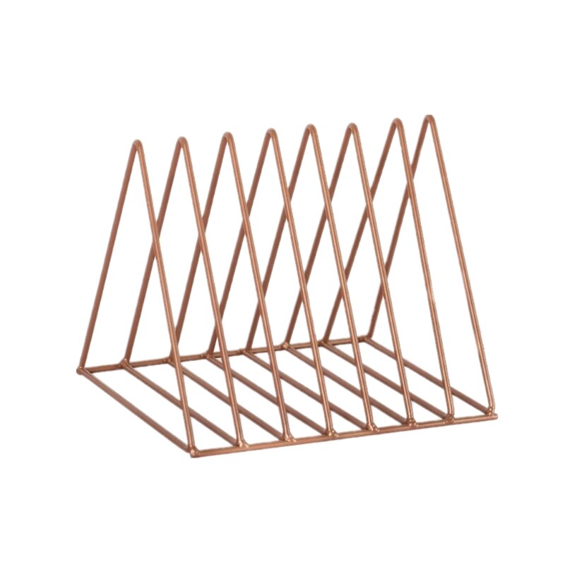 Estante para discos de hierro LP, soporte triangular para libros, organizador de almacenamiento de discos de escritorio: Brown S