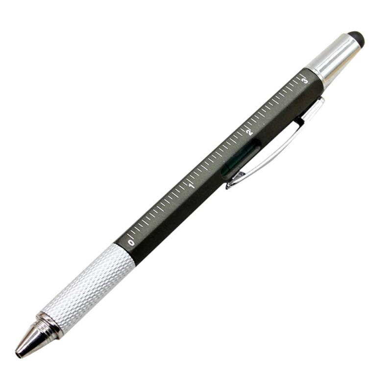 Bolígrafo destornillador de pluma todo en uno, regla nivel de burbuja con herramienta de escala superior, bolígrafo multifunción, papelería para escuela y oficina: gray