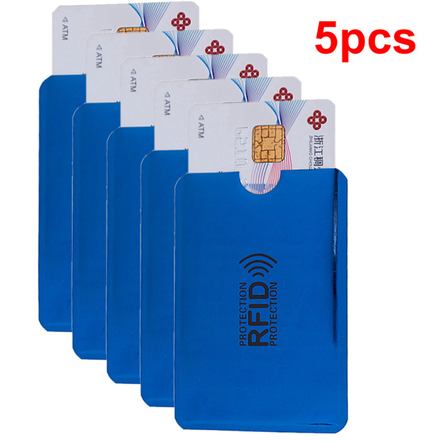 5pcs Anti Titular do Cartão NFC Rfid Bloqueio Bloqueio de Leitor De Id Titular Do Cartão de Banco Caso do Cartão de Crédito Caso De Proteção De Metal alumínio Travesseiro: blue