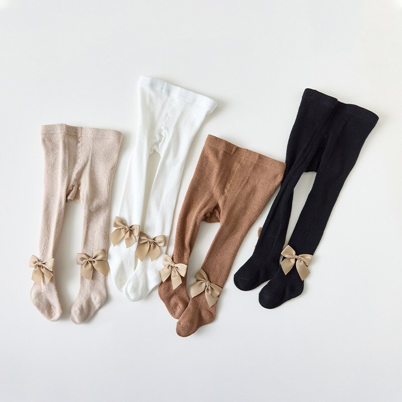 Pantimedias de algodón para niños y niñas, ropa transpirable, suave, con lazo grande, medias bonitas