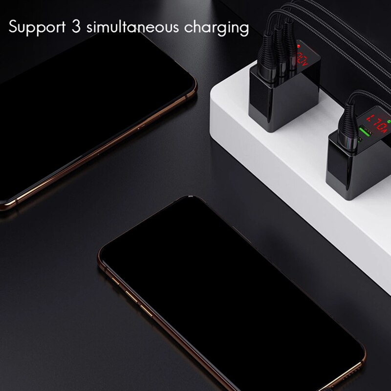 3 Port USB Phone Charger Led Display Eu Plug 5V3A Folding Charger for iPhone12/Ipad Etc