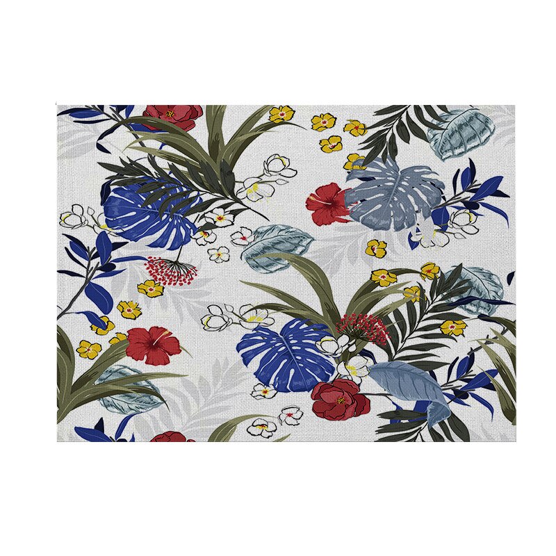 Geometrie Blumen Küche Tischset 42X32 Pflanzen Vogel Dekorative Baumwolle Leinen Tisch matt Westlichen Tischset Getränke Bahn Wasserdicht: 019