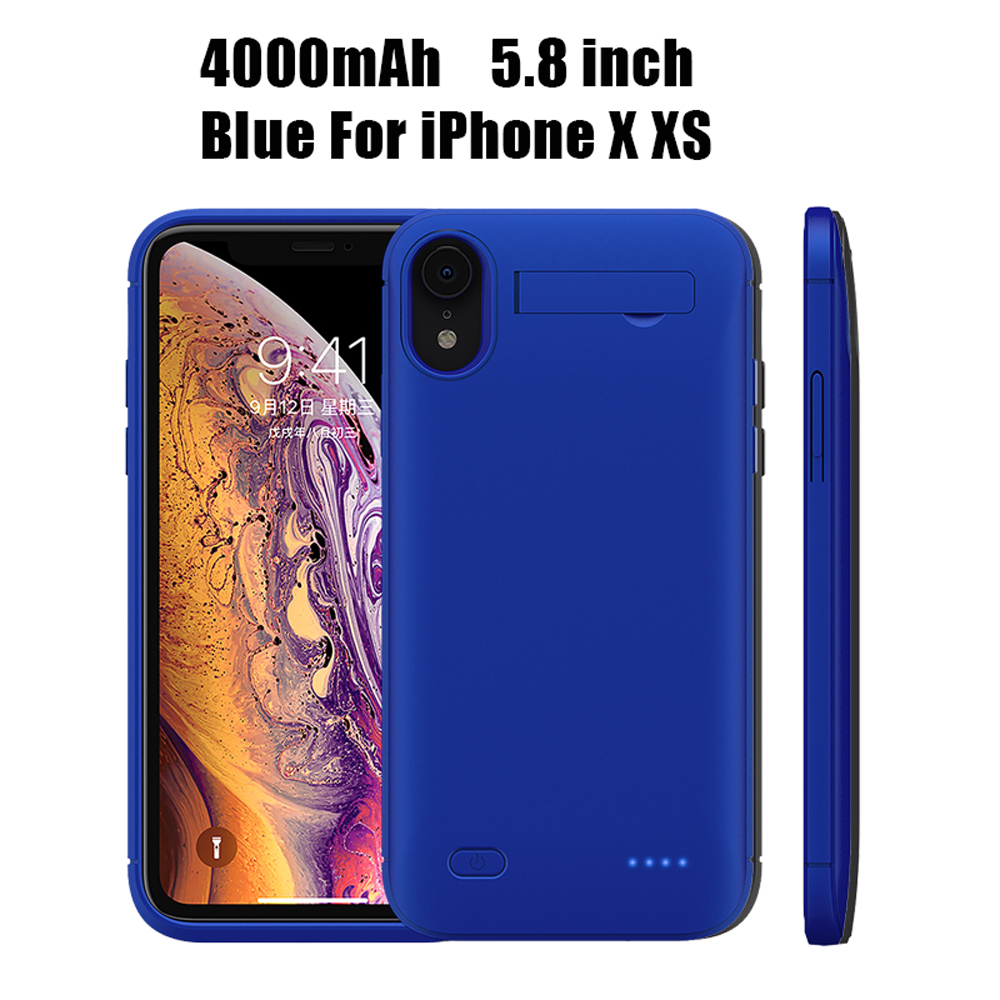 Pinzheng 4000Mah Ultra Slanke Batterij Case Voor Iphone 6 6S 7 8 Plus Opladen Case Voor Iphone X xr Xs Max Battery Charger Case: Blue For i X Xs