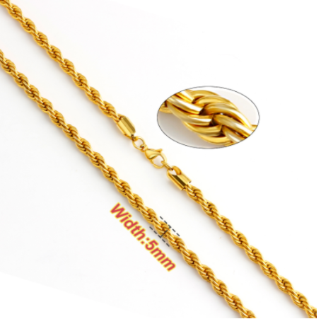 Stainless Steel Rope Chain Necklace Twisted 2/3/4/5/6/7 Width for Men and Women Gold Silver Jewelry: Gold5mm / 50cm