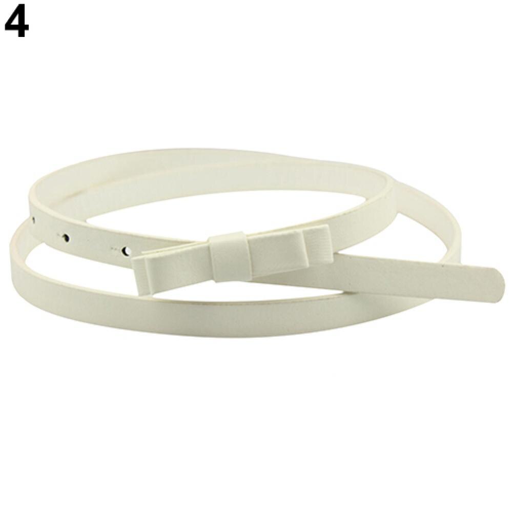 Cinturón de piel sintética con lazo para mujer, Cinturón fino y estrecho de 2 capas, Color caramelo: Blanco