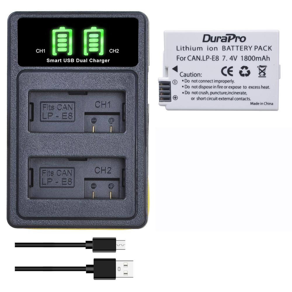 2x 1800 mah lp -e8 lp e8 kamera batteriladdare med typ c-port för canon eos 550d 600d 650d 700d kyss  x4 x5 x6i x7i rebell  t2i t3: 1 batteripaket