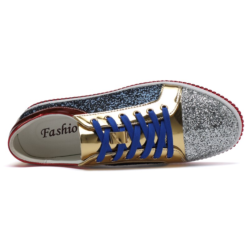 Mode Gouden Bling Spiegels Schoenen Mannen Club & Bar Schoeisel Grote Maat 45 46 Hip Hop Glitter Schoenen mannen Casual Sneakers