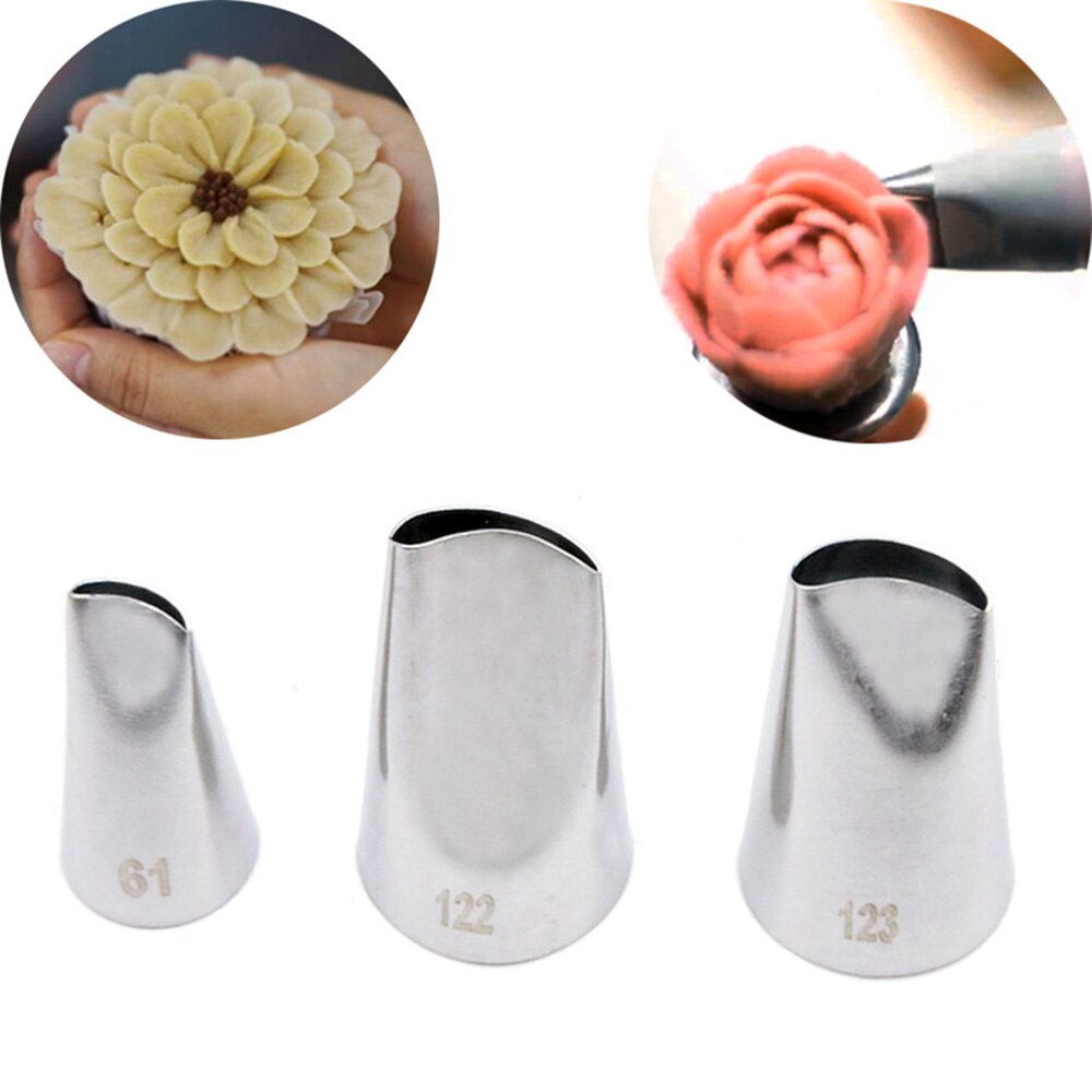 3 Stks/set Rose Petal Piping Nozzle Cake Decorating Icing Tip Rvs Pastry Nozzles Voor Cake Bakken Tools Accessoires