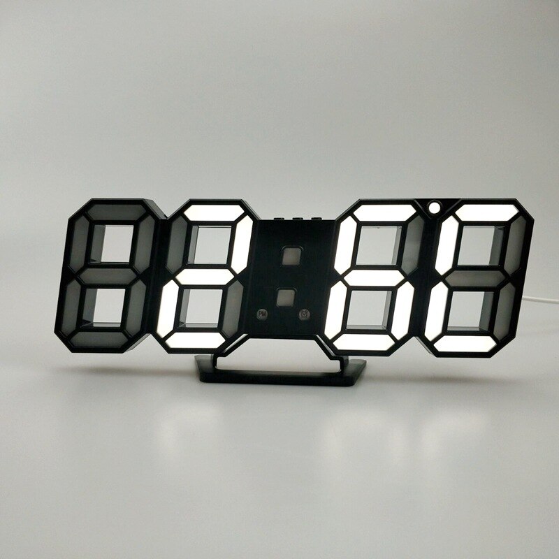 Led digital veggklokke alarm dato temperatur automatisk bakgrunnsbelysning bord skrivebord hjemmeinnredning stativ henge klokker: Svart