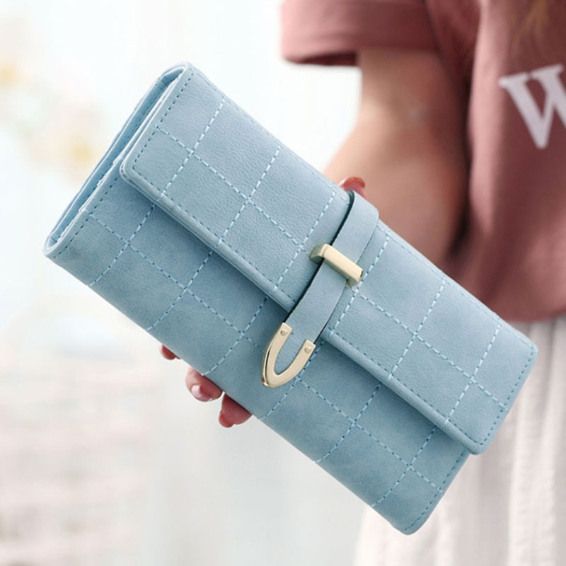 Neue Frauen Brieftaschen Weibliche Pu Leder Geldbörsen Große Kapazität ID Karte Halter Damen Lange Telefon Brieftasche Kupplung Carteras: Lake Blue