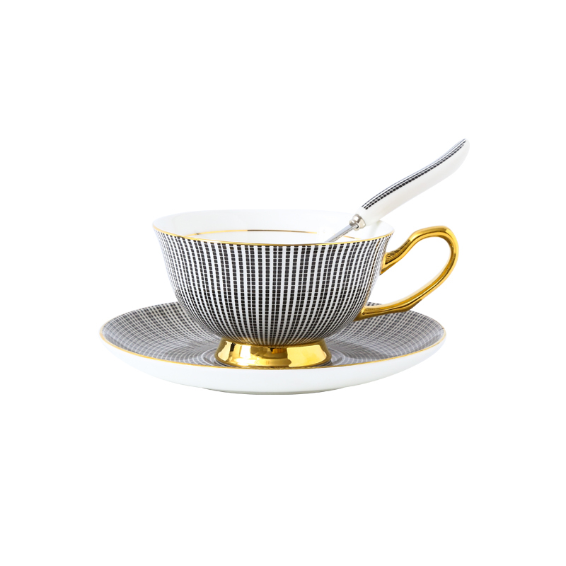 Engelsk stil kort eftermiddagste kaffe kop underkop sæt sæt ben kina delikat gyldne tazas xicaras tasse cafe kaffe kaffe kopjes: Sort