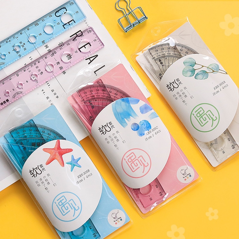 4PCS Protractor Students Maths Geometry Triangle Rulers Set Office Bookmark Drawing School Supplies for child